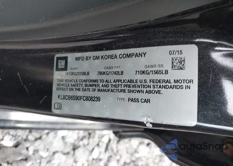 2015 Chevrolet Spark Ls Cvt из США, поврежденный, VIN KL8CB6S90FC808239